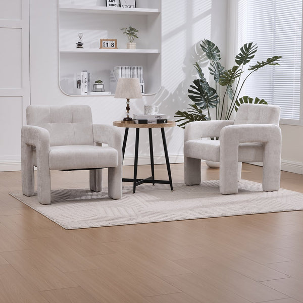 English Elm Modern Ergonomic Armchair with Generous Curved Armrests, Chenille Upholstery, 500lb Capacity, Cozy Lounge Seat Beige W395P380514