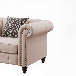 English Elm Beige Tufted Accent Chair with Pillow alternative: Beige Tufted Accent Chair with Pillow is not allowed. Need new title. B062P209144