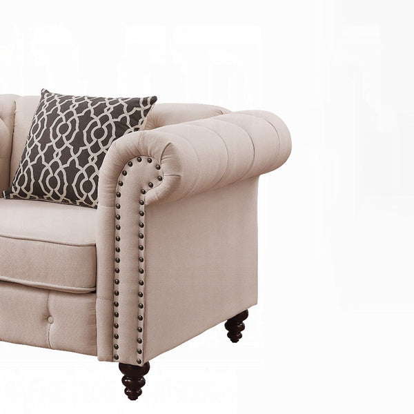 English Elm Beige Tufted Accent Chair with Pillow alternative: Beige Tufted Accent Chair with Pillow is not allowed. Need new title. B062P209144