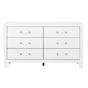 English Elm OMODA White 5-Piece Full Bedroom Set with LED Lighting, Upholstered Headboard, Solid Wood MDF Drawers B201S00337