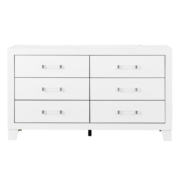 English Elm OMODA White 5-Piece Full Bedroom Set with LED Lighting, Upholstered Headboard, Solid Wood MDF Drawers B201S00337