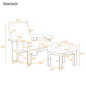 English Elm U-Can Mid Century Modern Accent Chair with Ottoman, Plush Upholstered Lounge Set, Solid Wood Frame, Cozy Armrests and Durable Cushioning for Living Room Comfort N724P261932K