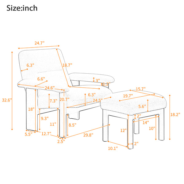 English Elm U-Can Mid Century Modern Accent Chair with Ottoman, Plush Upholstered Lounge Set, Solid Wood Frame, Cozy Armrests and Durable Cushioning for Living Room Comfort N724P261932K