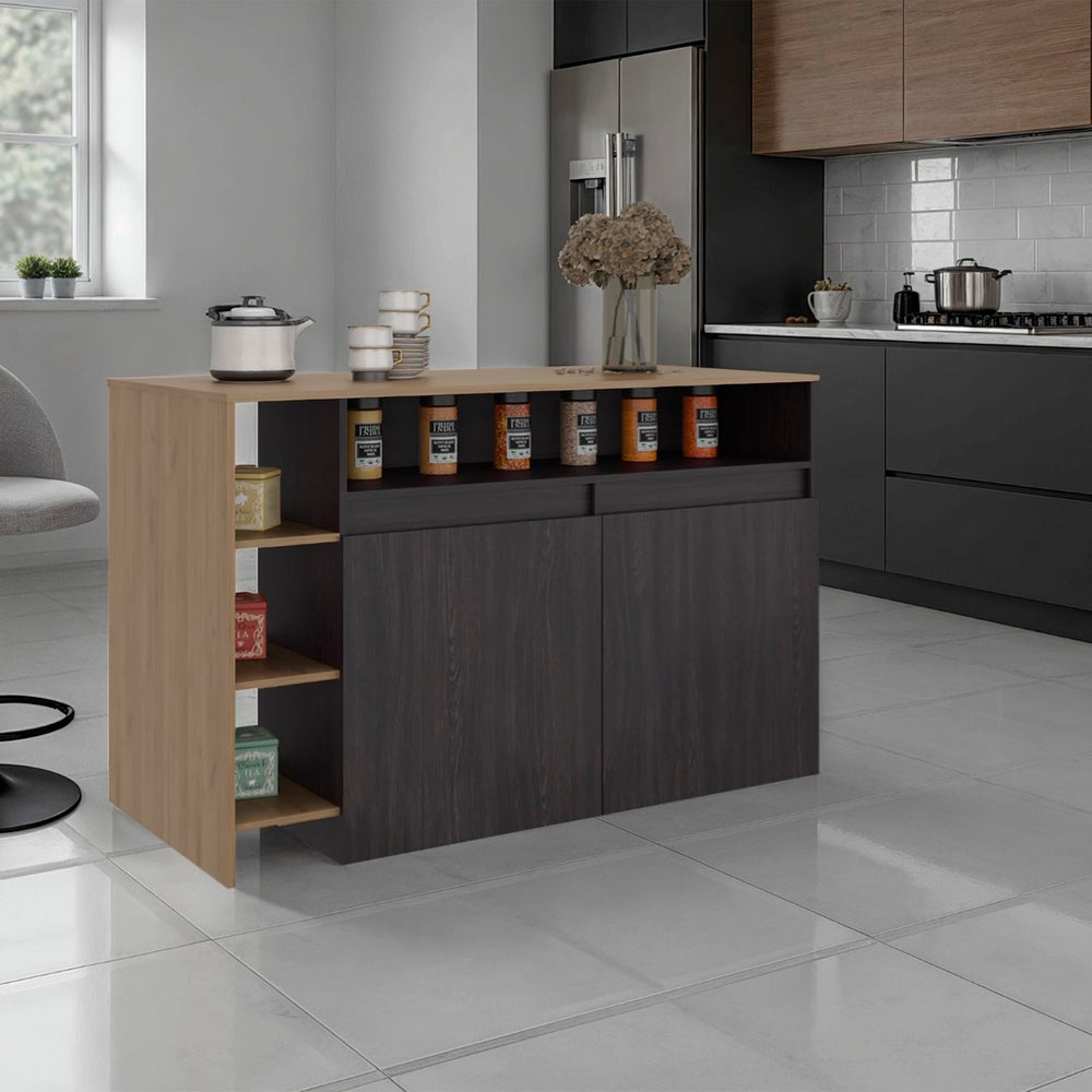 English Elm Mercury Freestanding Kitchen Island with Cabinet Open Shelving and Prep Workspace B128S00243