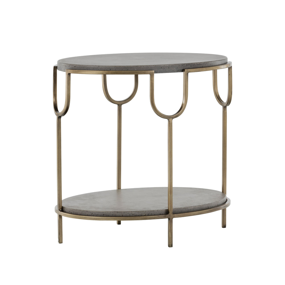 Sunpan Arya Oval Side Table - Antique Brass Iron Frame with Unique Concrete Top for Indoor & Outdoor Use