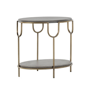 Sunpan Arya Oval Side Table - Antique Brass Iron Frame with Unique Concrete Top for Indoor & Outdoor Use