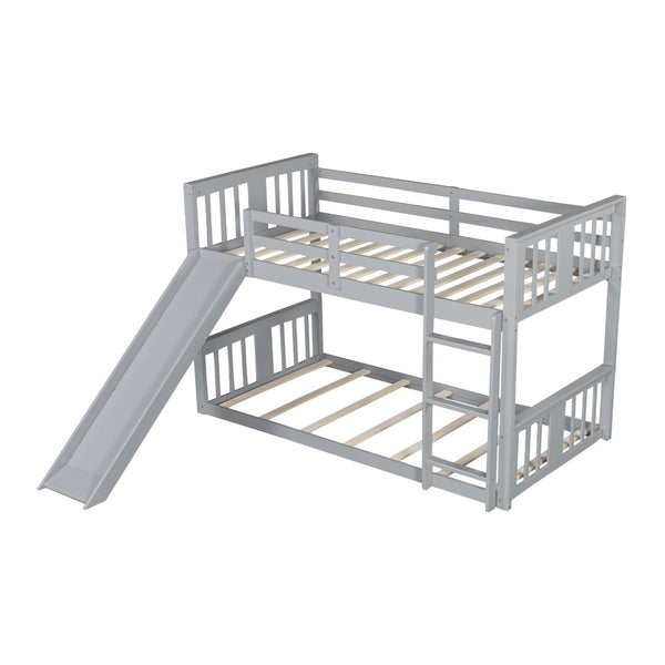 English Elm Twin Over Kids Bunk Bed with Slide Ladder Pine Frame White Finish LT000108AAE-1