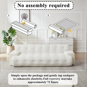 English Elm [video]87.4-inch Cloud Series Chenille Three-seater Sofa with Tufted Square Arms for Living Rooms White W3505P383948
