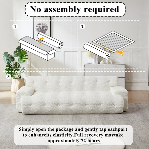 English Elm [video]87.4-inch Cloud Series Chenille Three-seater Sofa with Tufted Square Arms for Living Rooms White W3505P383948