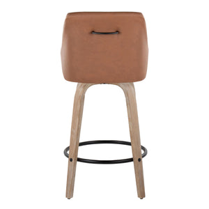 English Elm Hannah 26" Transitional Counter Stool Set of 2 with Swivel, Padded Upholstery, Whitewash Wood Legs and Round Black Metal Footrest Camel B202S00327