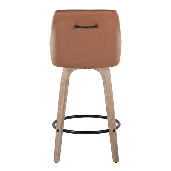 English Elm Hannah 26" Transitional Counter Stool Set of 2 with Swivel, Padded Upholstery, Whitewash Wood Legs and Round Black Metal Footrest Camel B202S00327