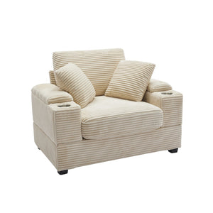 English Elm Corduroy Chaise Lounge Sofa With Movable Ottoman, Armrest Storage & Cupholders For Comfort W2120S00003-GIGA