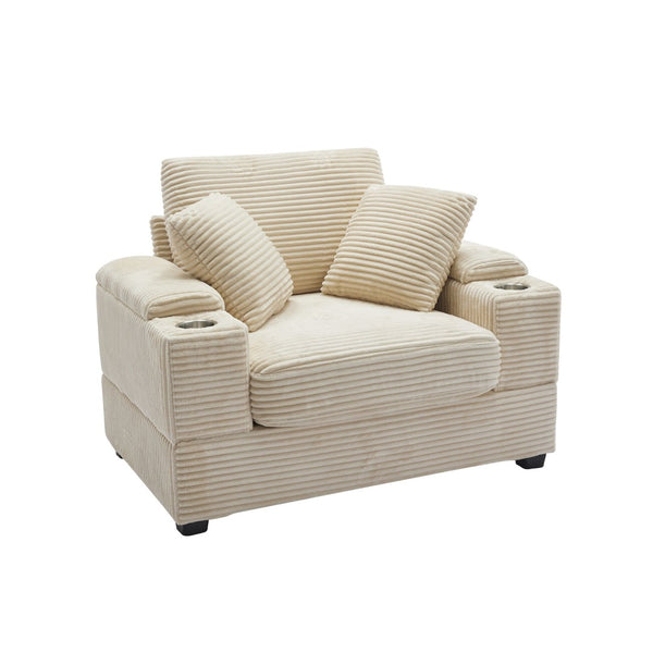 English Elm Corduroy Chaise Lounge Sofa With Movable Ottoman, Armrest Storage & Cupholders For Comfort W2120S00003-GIGA