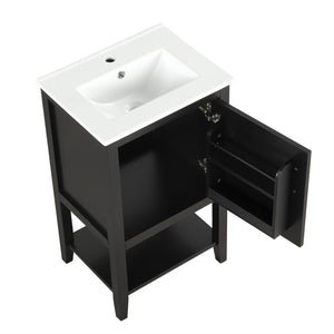 English Elm 20" Matte Freestanding Bathroom Vanity Rubberwood Cabinet Ceramic Sink Open Shelf Black N725P391115B
