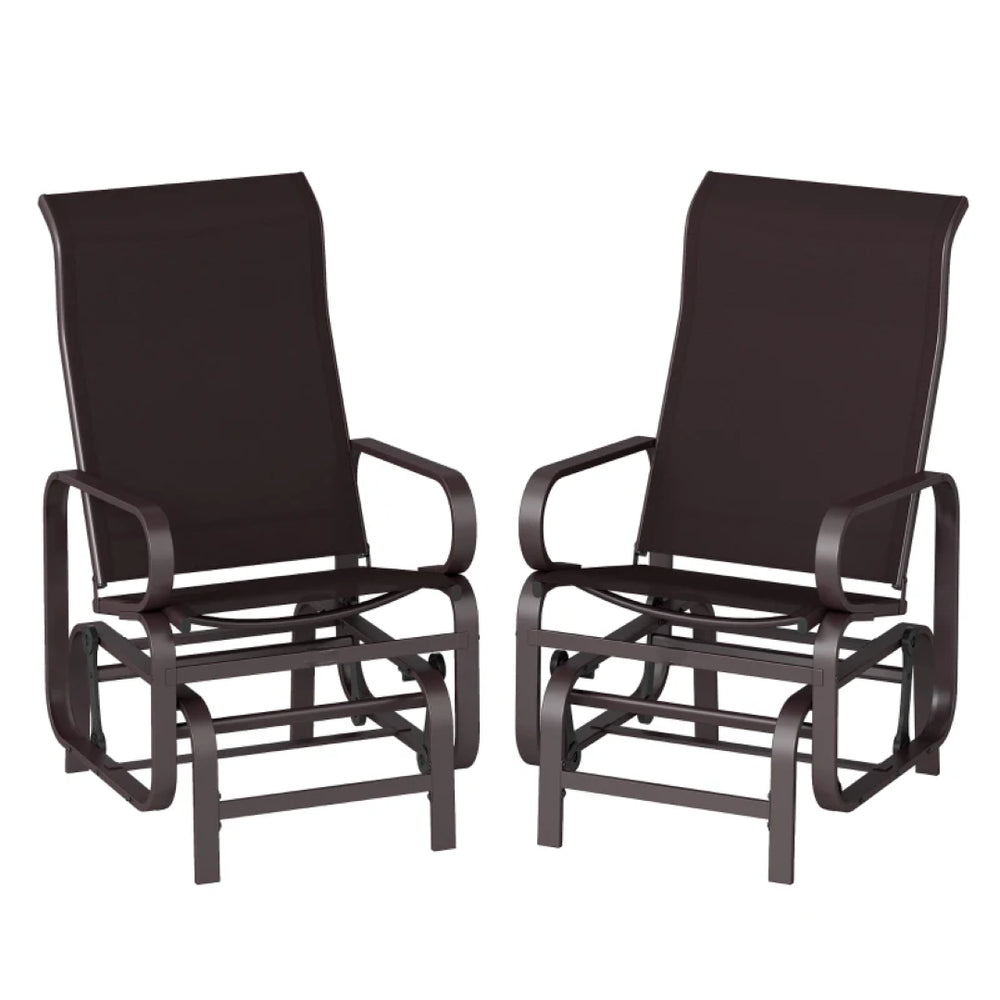 English Elm Cozy Outdoor Glider Chair Set of Two with Mesh Sling and Steel Patio Frame Brown T3971P459430