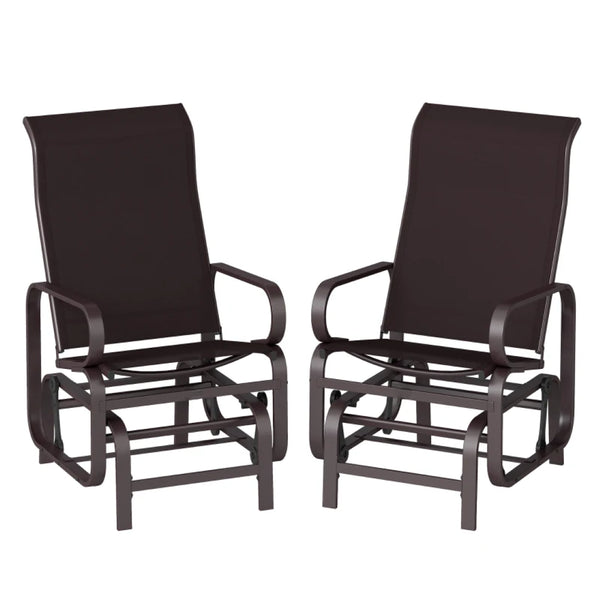 English Elm Cozy Outdoor Glider Chair Set of Two with Mesh Sling and Steel Patio Frame Brown T3971P459430