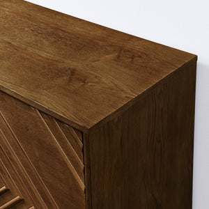 English Elm 60.5'' Buffet Cabinet with Fluted Geometric Doors, Mid-Century Sideboard with Adjustable Shelves & Outlet Holes Walnut Brown W1801P288506