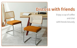 English Elm Dining Velvet Rattan Cantilever Chairs Set of 2 - Mid-Century Chrome Legs, Breathable Upholstered Orange W2105P263404