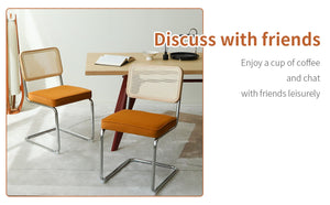 English Elm Dining Chairs Set of 4 Velvet Seat Woven Rattan Back Chrome Cantilever Frame Orange W2105S00005
