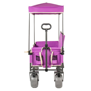 English Elm 3-in-1 Collapsible Wagon with Canopy Bench Tabletop and All-terrain Wheels for Camping Purple W2932P417653