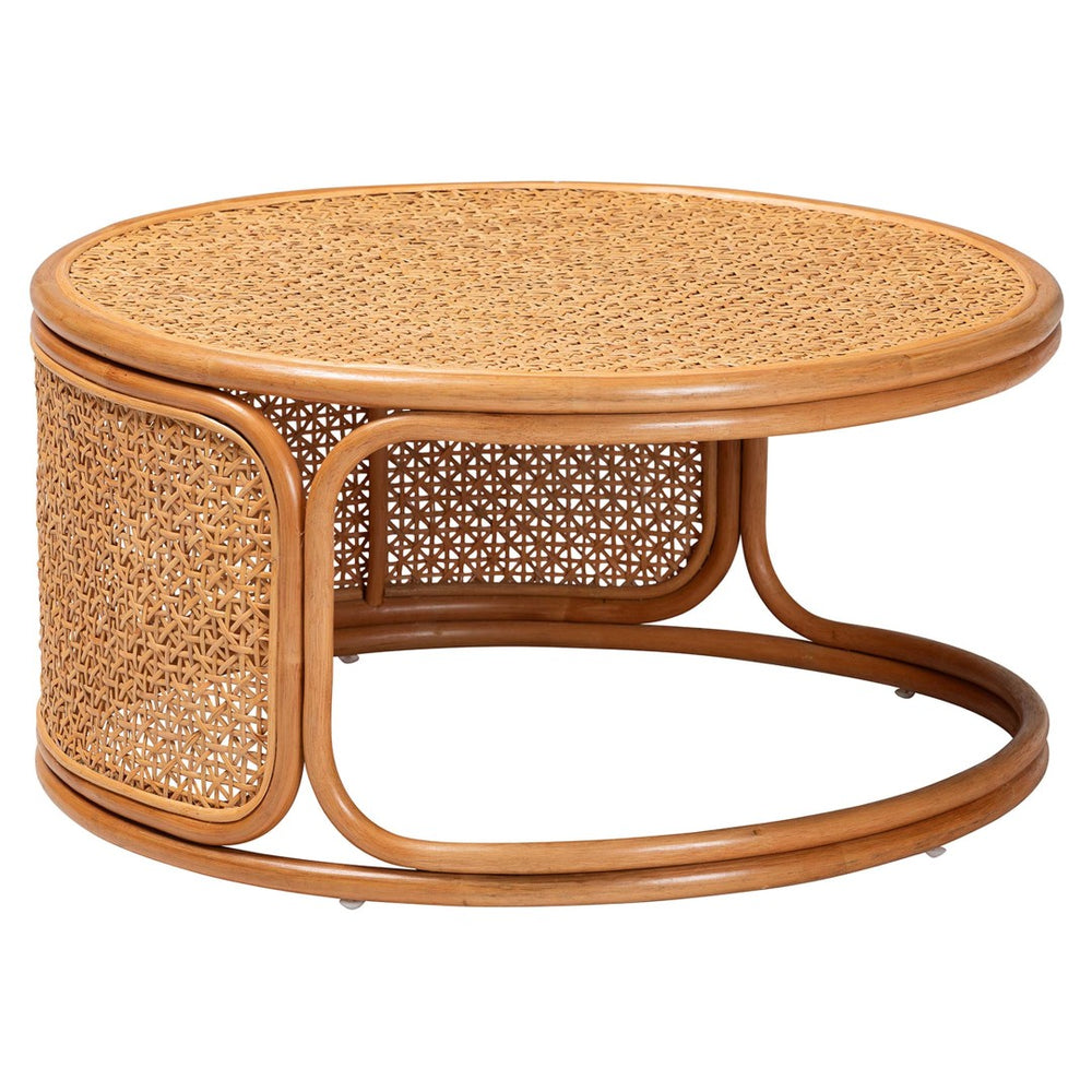 English Elm Bohemian Round Rattan Coffee Table Woven Honey Finish Organic Living Room Accent B2750P467749