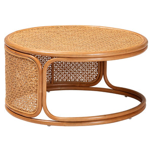 English Elm Bohemian Round Rattan Coffee Table Woven Honey Finish Organic Living Room Accent B2750P467749