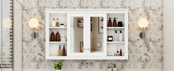 English Elm 47 Inch Wall Mounted Medicine Cabinet with Mirror Open Shelving and Adjustable Storage N710P363550K