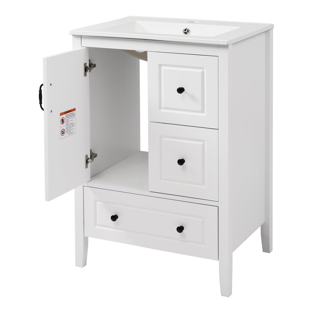 English Elm Christopher Knight Home® - 24 Freestanding Retro Bathroom Vanity with Ceramic Sink, Soft-Close Cabinet & Drawers, Painted MDF Finish White N759P292551K