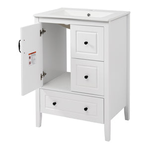English Elm Christopher Knight Home® - 24 Freestanding Retro Bathroom Vanity with Ceramic Sink, Soft-Close Cabinet & Drawers, Painted MDF Finish White N759P292551K