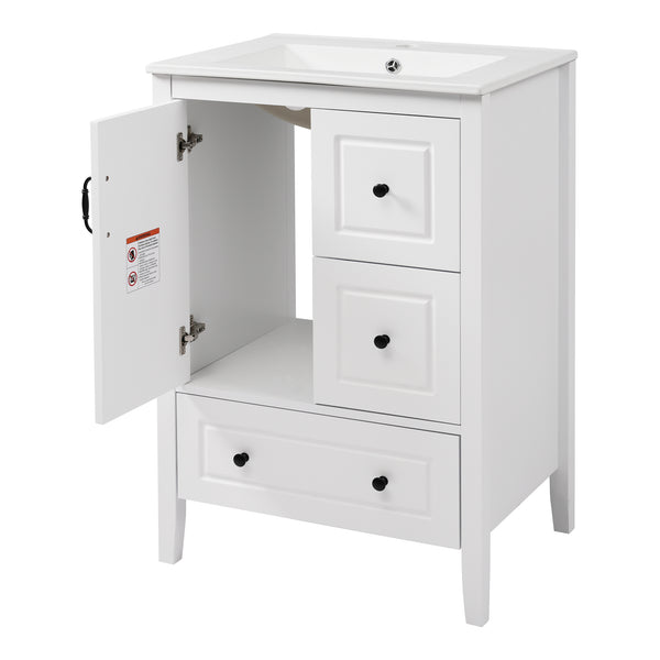 English Elm Christopher Knight Home® - 24 Freestanding Retro Bathroom Vanity with Ceramic Sink, Soft-Close Cabinet & Drawers, Painted MDF Finish White N759P292551K