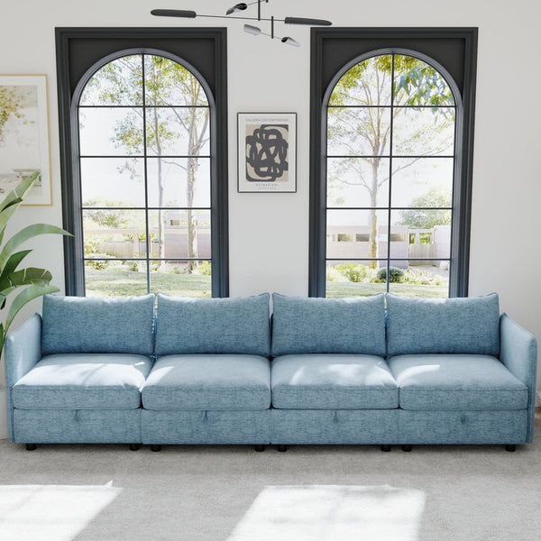 English Elm Modular Sectional Sofa With Storage - Convertible & Customizable Sleeper Set In Elegant Antique Blue W680S00018