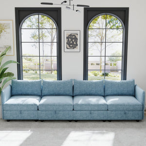 English Elm Modular Sectional Sofa Set with Hidden Storage Pocket Spring Living Room Couch Antique Blue W680S00141