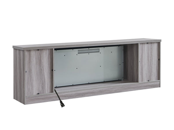 English Elm 75" Gray Wood Tv Stand with 44 Inch Electric Fireplace for Living Rooms W1769S00009