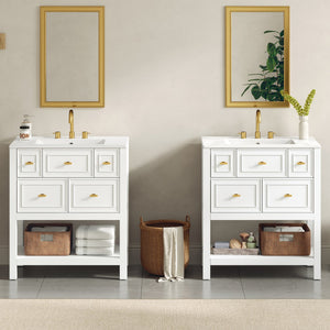 English Elm 60'' Elegant Bathroom Vanity Set With Ceramic Sink, Solid Wood Frame, Ample Storage & Modern Design N710SS00004K