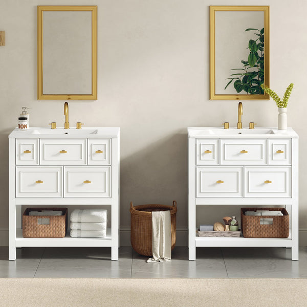 English Elm 60'' Elegant Bathroom Vanity Set With Ceramic Sink, Solid Wood Frame, Ample Storage & Modern Design N710SS00004K