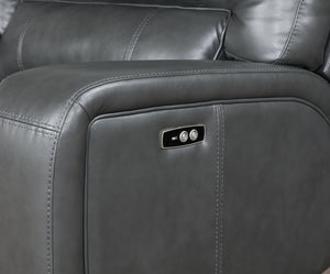 English Elm Saul Gray Faux Leather Power Motion Sectional Sofa with USB Ports, Cupholder Console & Storage B2726S00122