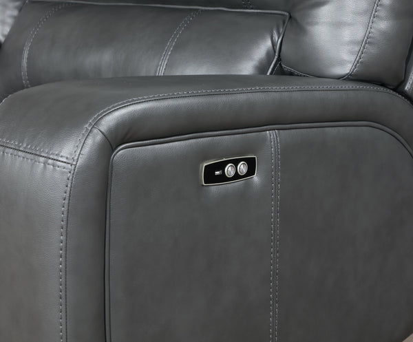 English Elm Saul Gray Faux Leather Power Motion Sectional Sofa with USB Ports, Cupholder Console & Storage B2726S00122