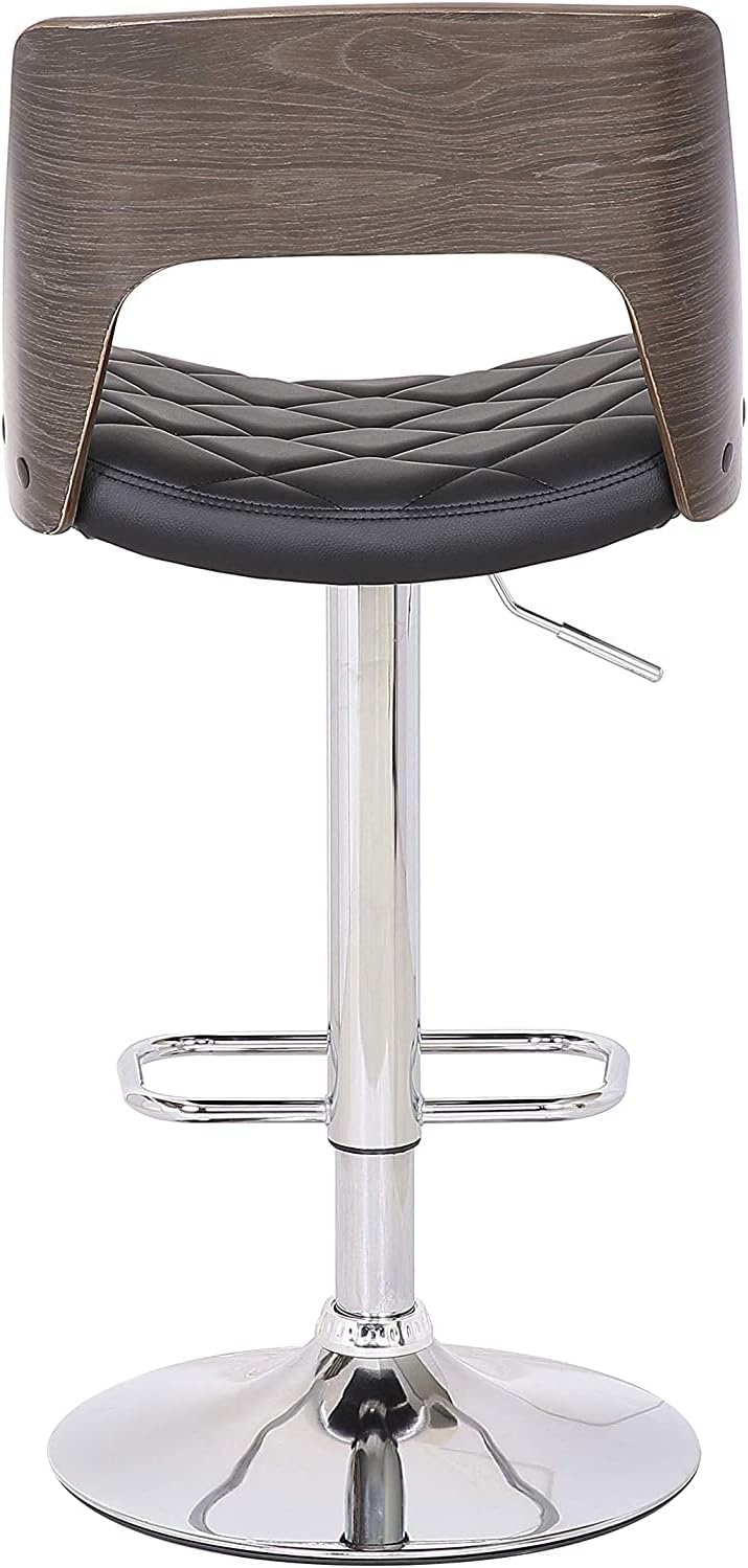 English Elm Bentwood Weathered Oak Adjustable Swivel Bar Stool with Diamond-Quilted PU Seat, Curved Back, 65–85cm Fit B347P338596