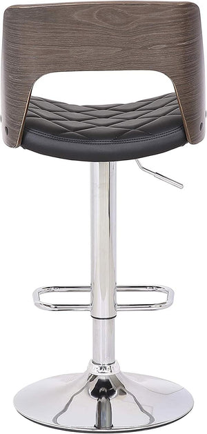 English Elm Bentwood Weathered Oak Adjustable Swivel Bar Stool with Diamond-Quilted PU Seat, Curved Back, 65–85cm Fit B347P338596