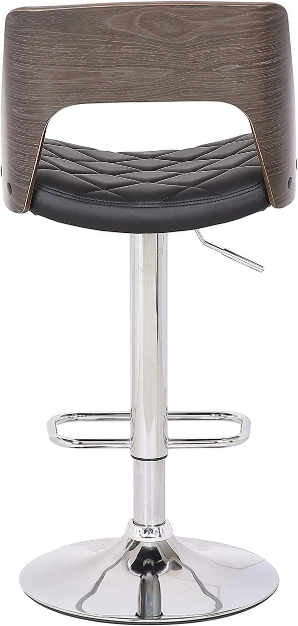 English Elm Bentwood Weathered Oak Adjustable Swivel Bar Stool with Diamond-Quilted PU Seat, Curved Back, 65–85cm Fit B347P338596
