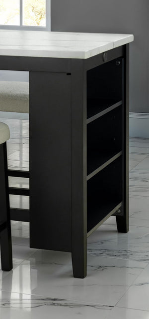 English Elm Dining Rustic Country Counter Height 5pc Dining Set with Plank Table, Open Shelf & Padded Chairs Black,Ivory,White 40 L x 35 W x 9 H B2741P301902