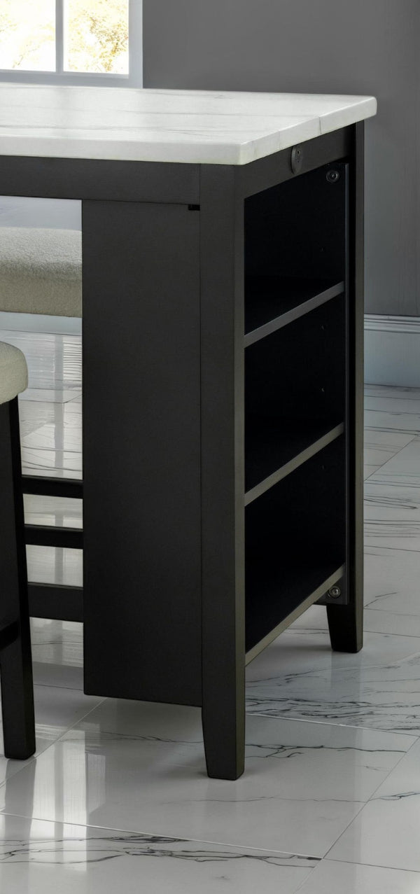 English Elm Dining Rustic Country Counter Height 5pc Dining Set with Plank Table, Open Shelf & Padded Chairs Black,Ivory,White 40 L x 35 W x 9 H B2741P301902