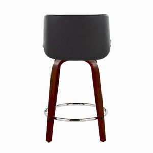 English Elm Fixed-height Swivel Counterstools Mid-century Mahogany Legs Chrome Footrest Set of 2 Black B202S01765
