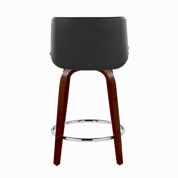 English Elm Fixed-height Swivel Counterstools Mid-century Mahogany Legs Chrome Footrest Set of 2 Black B202S01765