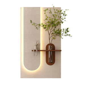 English Elm Adjustable 3-Color Led Sandstone Wall Decor With Greenery & Rabbit Statue - Modern 3D Art Accent W2700P313029