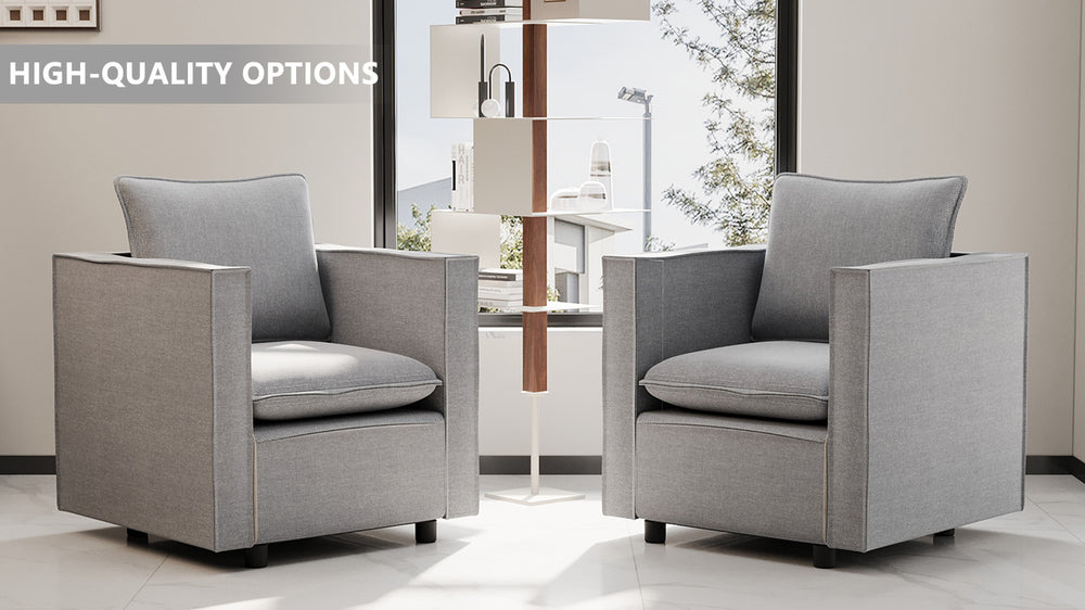 English Elm Decorative linen single sofa chair with plush breathable cushion, compact modern armchair for reading nooks Grey W1727S00045