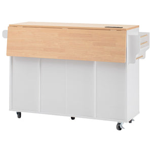 English Elm K&k Fluted Rolling Kitchen Island Faux Marble Top Power Outlet Storage Drawers White N707P353945W