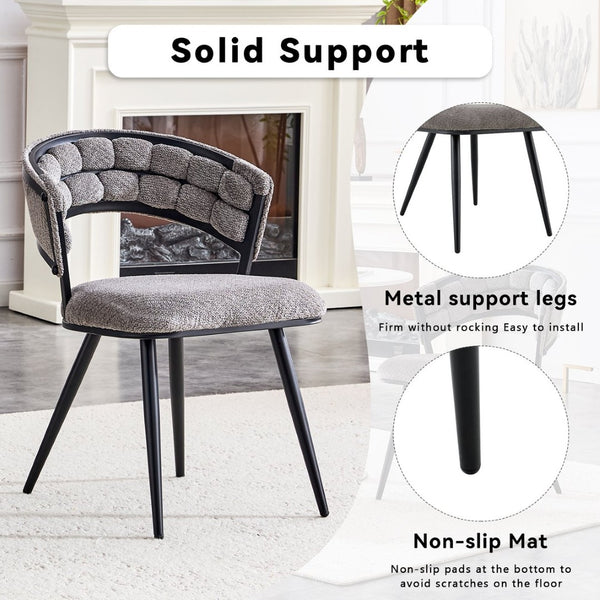 English Elm Set of 2 Chenille Tufted Dining Chairs with Metal Legs Modern Kitchen Seating Black,Gray W3875P370854