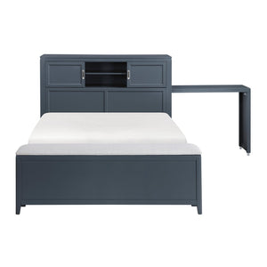 English Elm Gray Full Platform Bed with Bookcase Headboard Fold Out Desk Drawers and Footboard Bench Navy Blue B011S02313