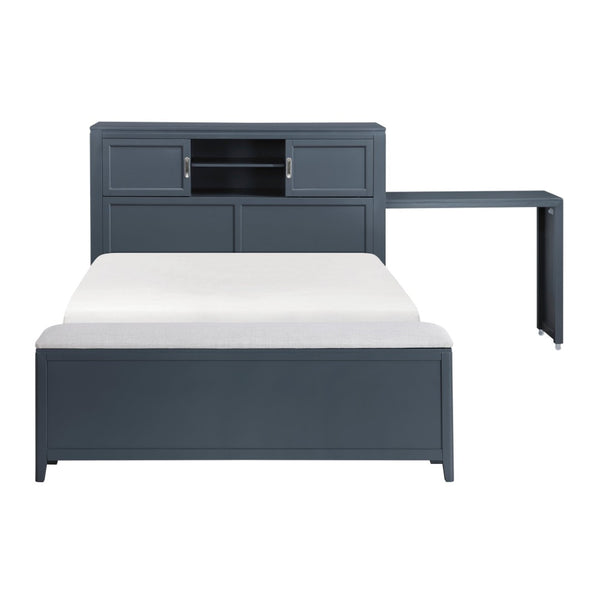 English Elm Gray Full Platform Bed with Bookcase Headboard Fold Out Desk Drawers and Footboard Bench Navy Blue B011S02313